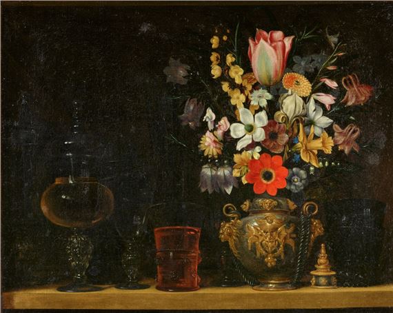 Still Life with Bouquet of Flowers and Glass Goblets by Georg Flegel