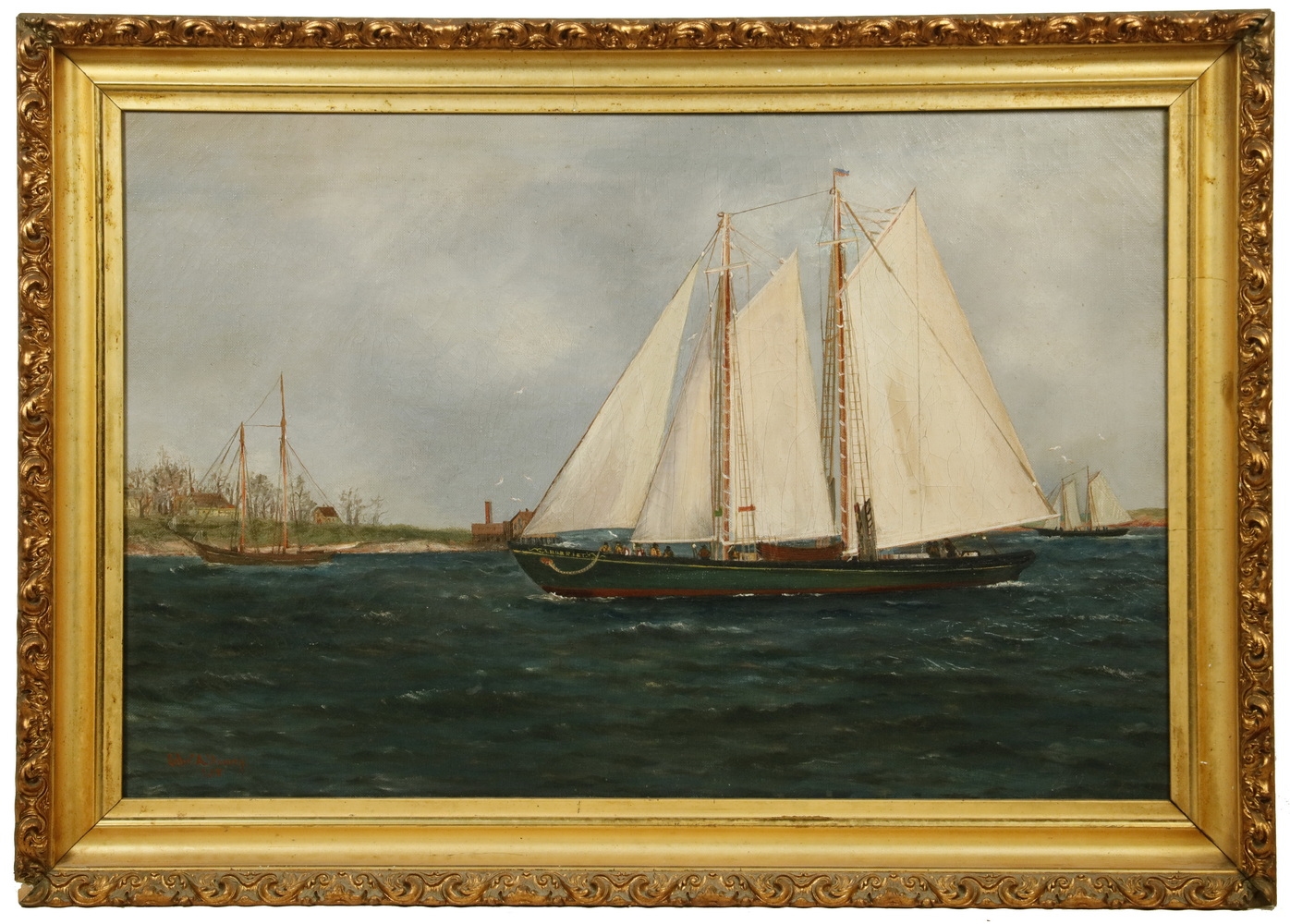 Artwork by Edward A. Harvey, Two Mast Schooner "Harriet", Made of oil on canvas