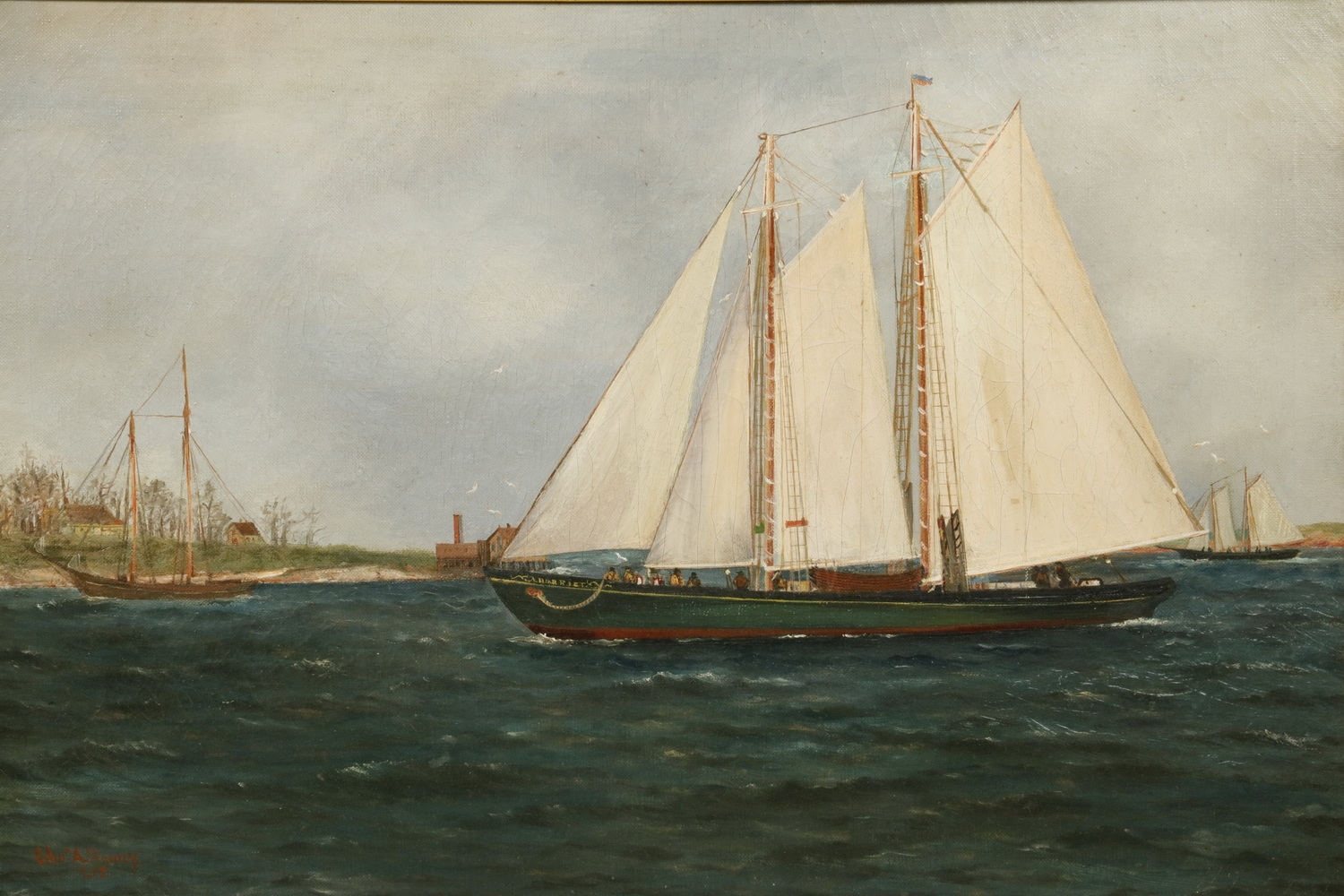 Artwork by Edward A. Harvey, Two Mast Schooner "Harriet", Made of oil on canvas