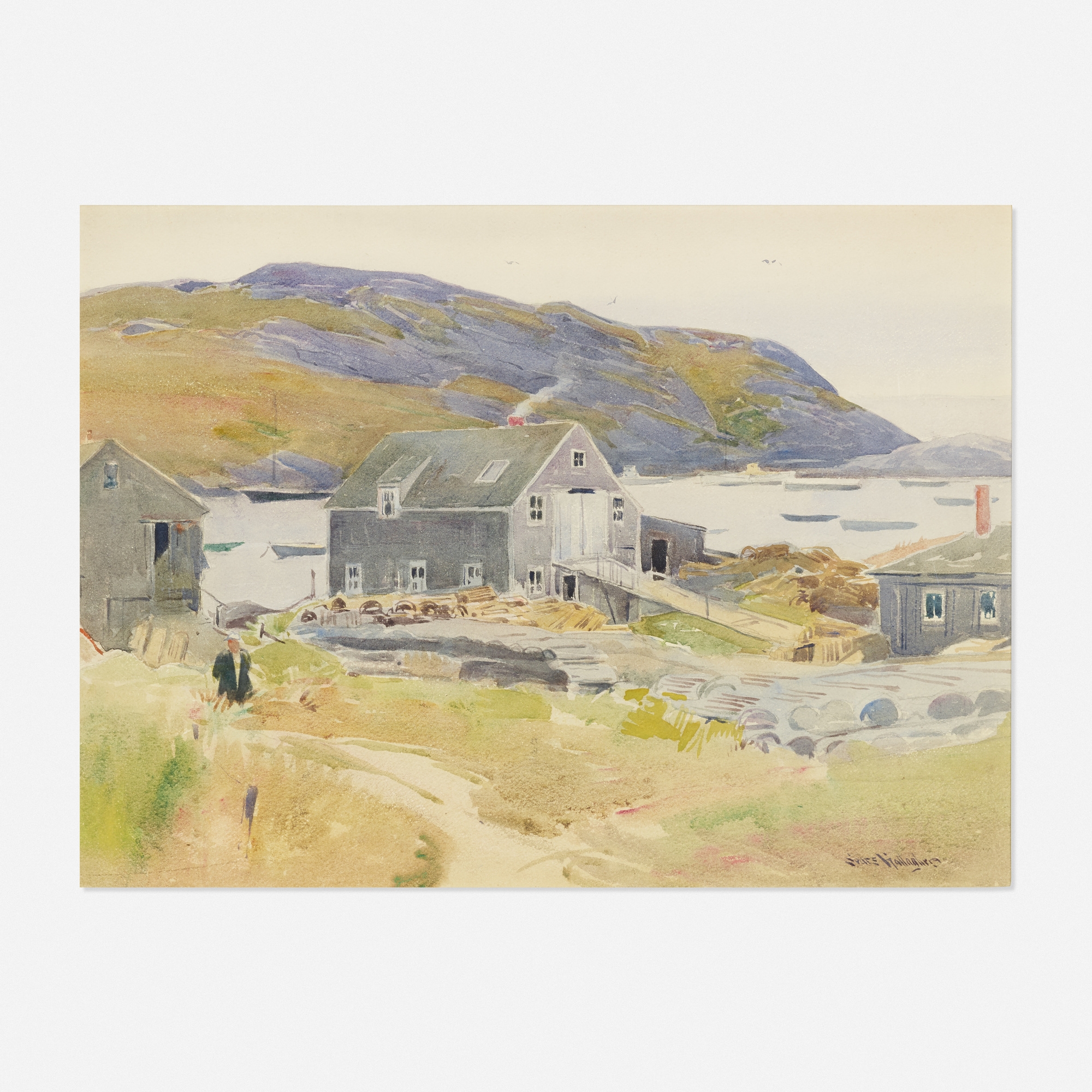Artwork by Sears Gallagher, Lobster Shack, Monhegan, Maine, Made of watercolor on paper