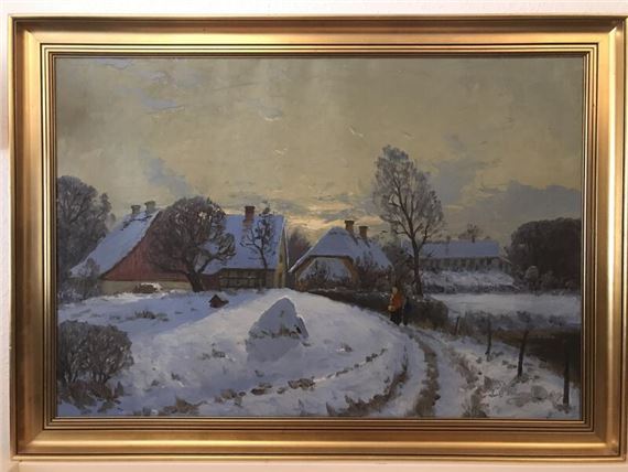 Gustav P. Rimmer | Winter scape with mother and child | MutualArt