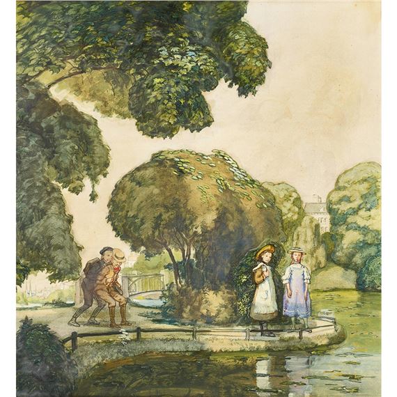 Parklandschaft mit Schülern