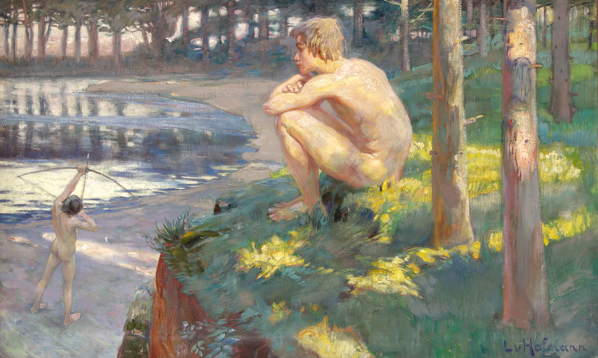 Artwork by Ludwig von Hofmann, Urmenschen (Primitive Man), Made of Oil on canvas