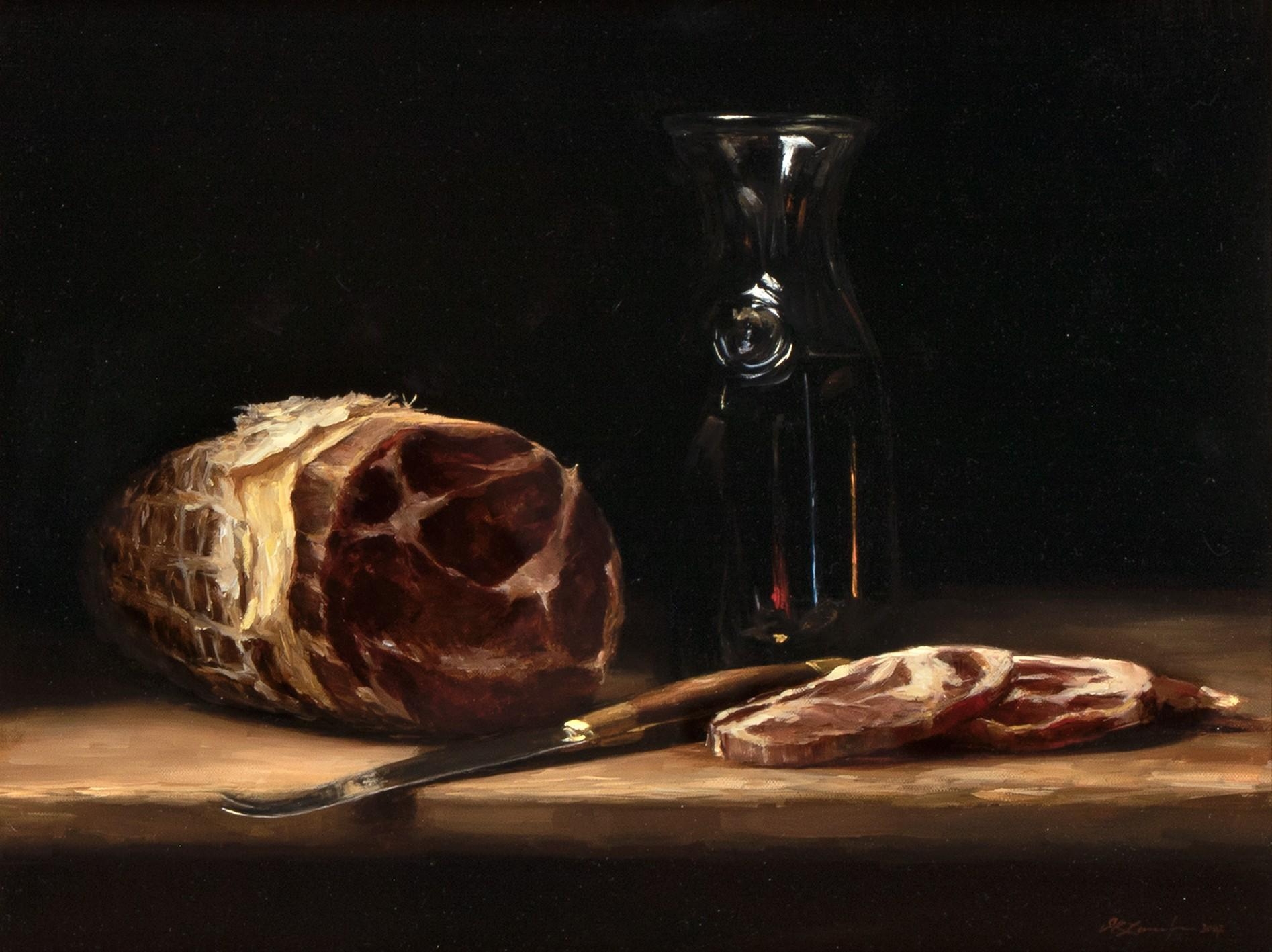 Artwork by Sarah Lamb, Salami and Chianti, Made of oil on canvas
