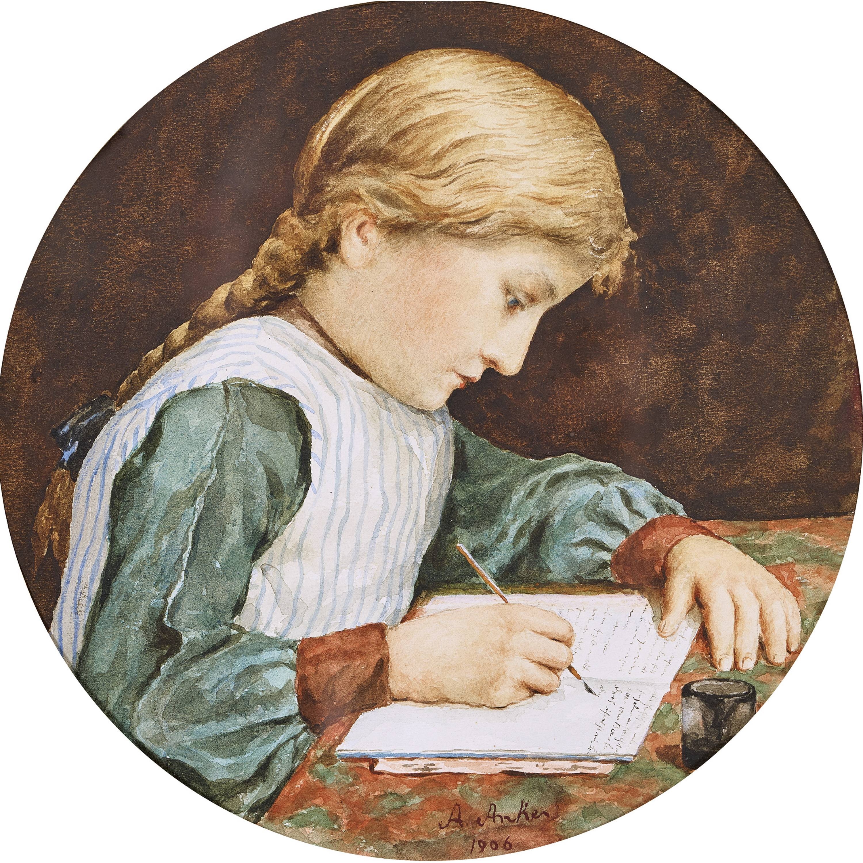 Schreibendes Mädchen, nach rechts