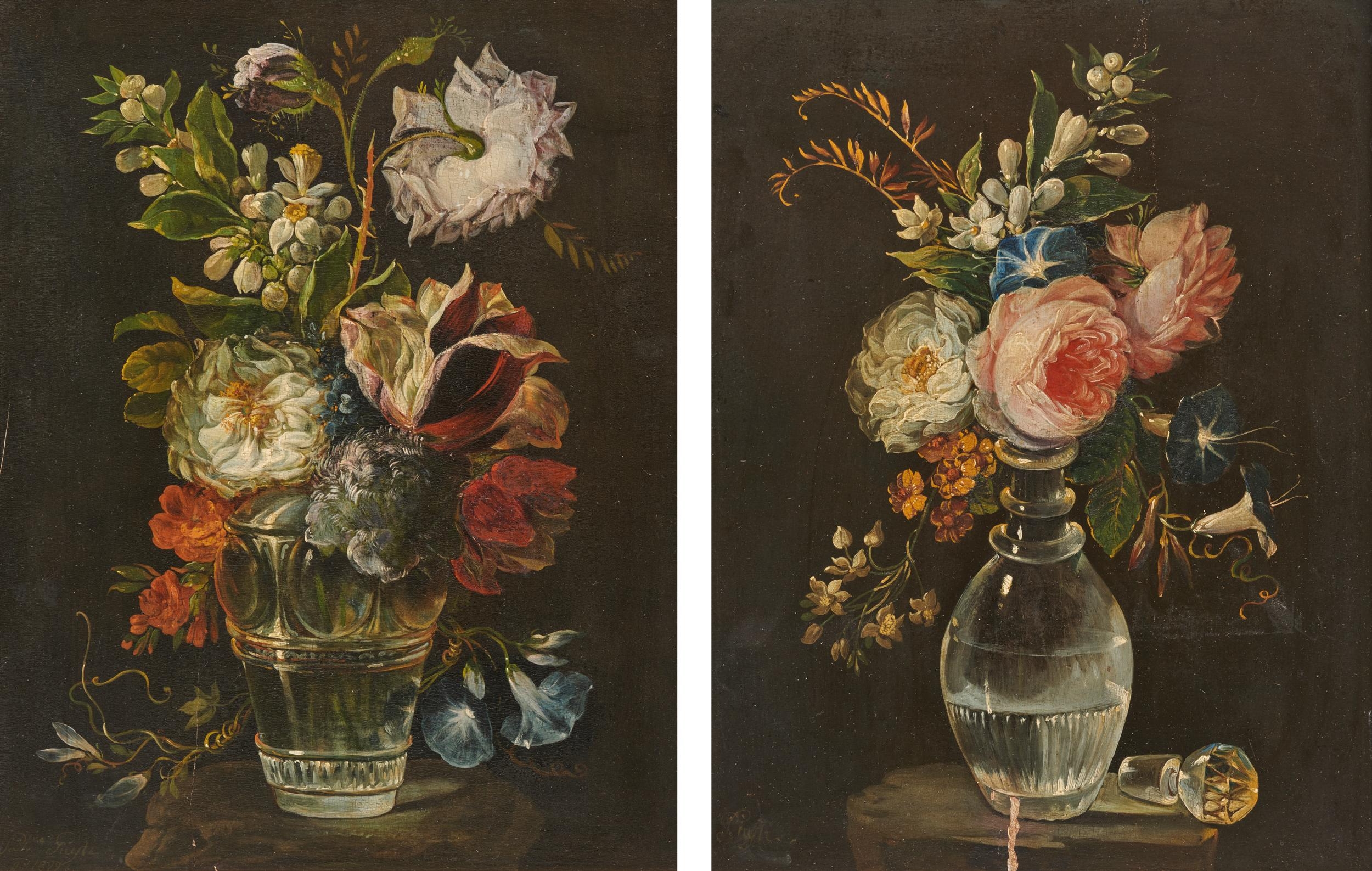 Artwork by Salvatore Giusti, Pair of Floral Still Lives, Made of oil on panel