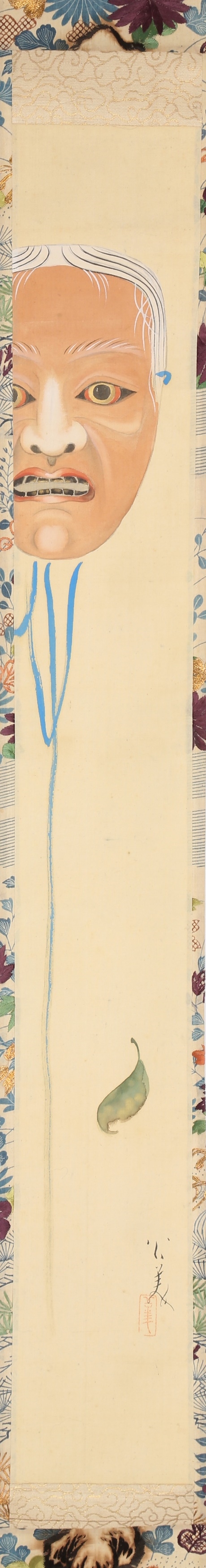 Artwork by Fukunaga Kobi, A JAPANESE HANGING SCROLL OF A NOH MASK BY FUKUNAGA KOBI (1872 - 1934)., Made of painted in ink, colour and