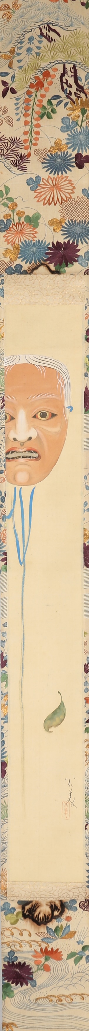 Artwork by Fukunaga Kobi, A JAPANESE HANGING SCROLL OF A NOH MASK BY FUKUNAGA KOBI (1872 - 1934)., Made of painted in ink, colour and