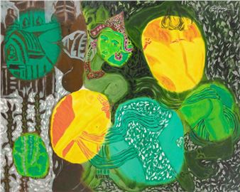 Abstract mythological scene with lanterns - Cao Giang