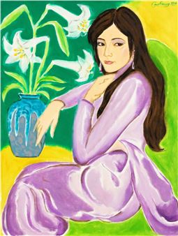 Young woman with vase of flowers - Cao Giang