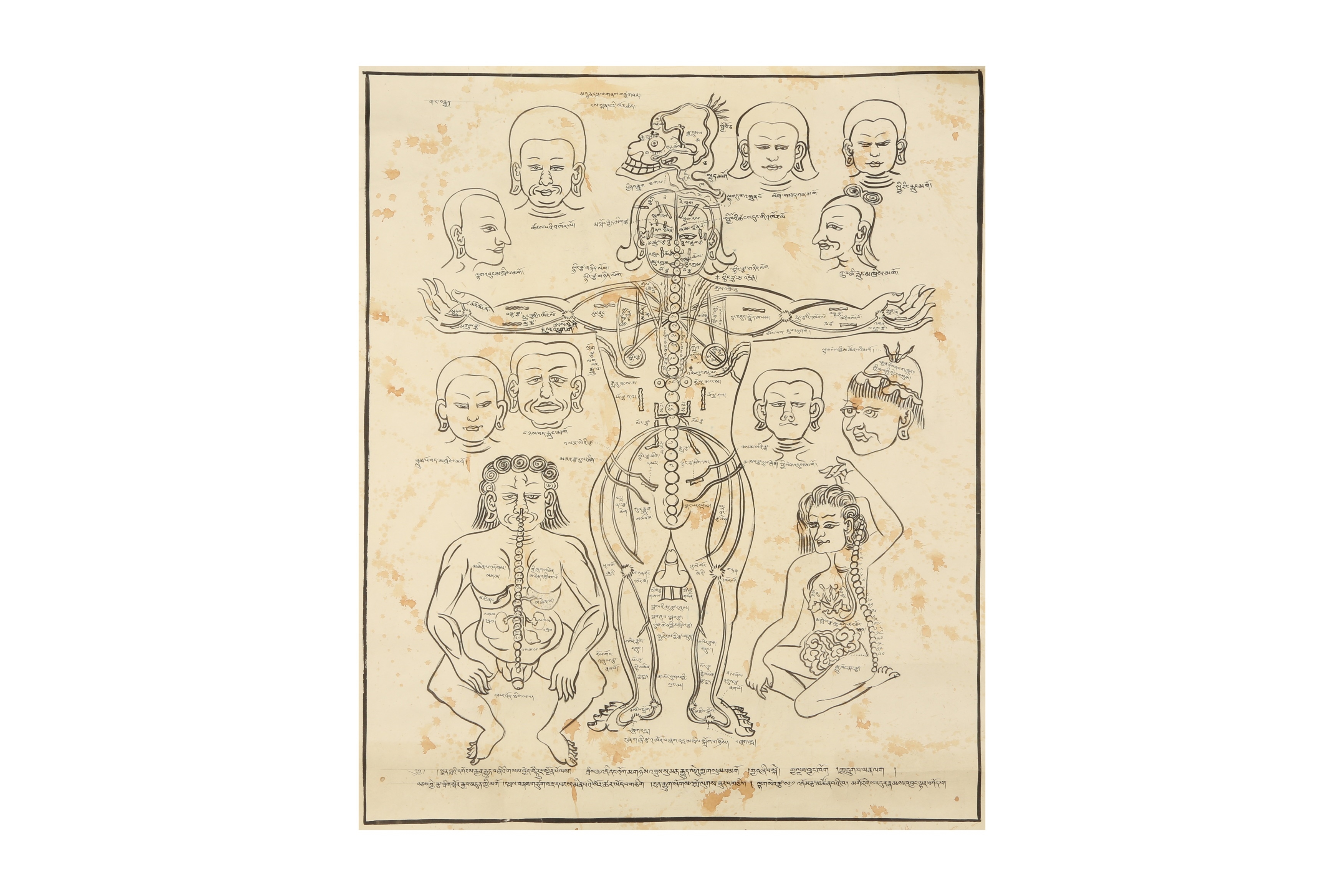 Artwork by Mongolian School, 19th Century, A MONGOLIAN ANATOMICAL CHART., Made of Ink on paper
