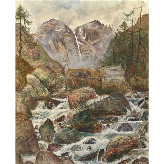 Wildbach im Gebirge by Leonhard Meisser