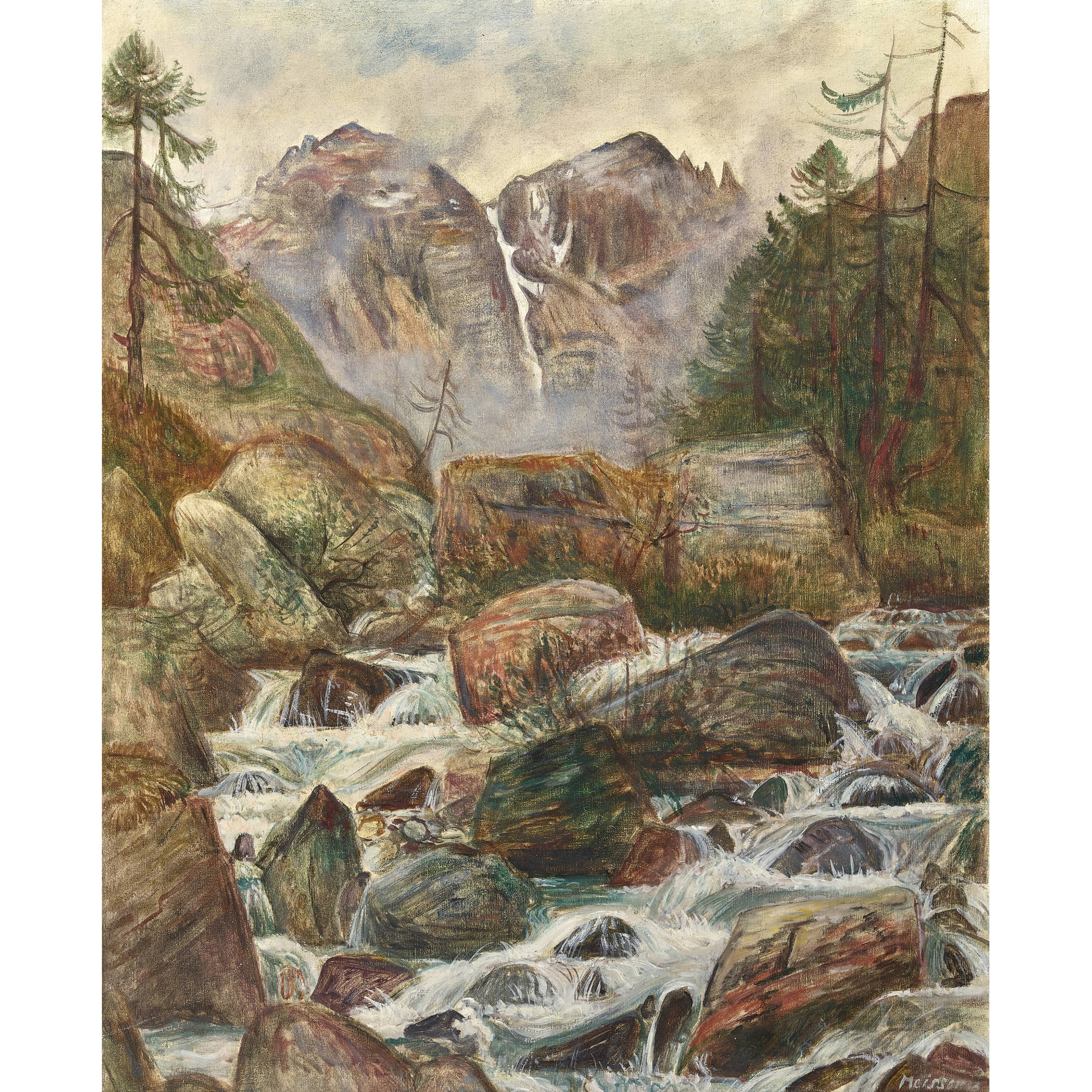 Artwork by Leonhard Meisser, Wildbach im Gebirge, Made of oil on canvas