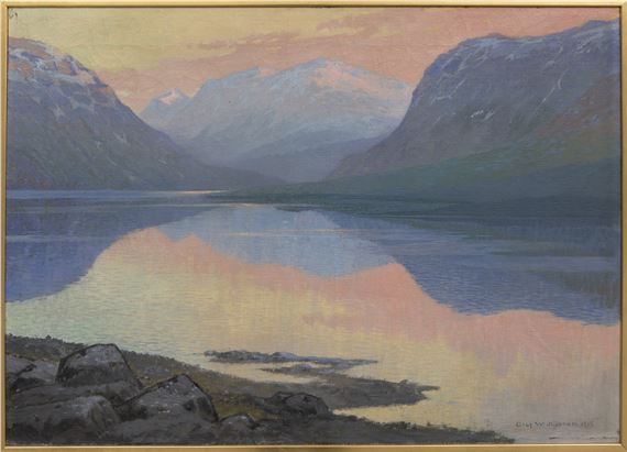 Sommarnatt vid Rautasjärvi by Olof Walfrid Nilsson, dated 1919