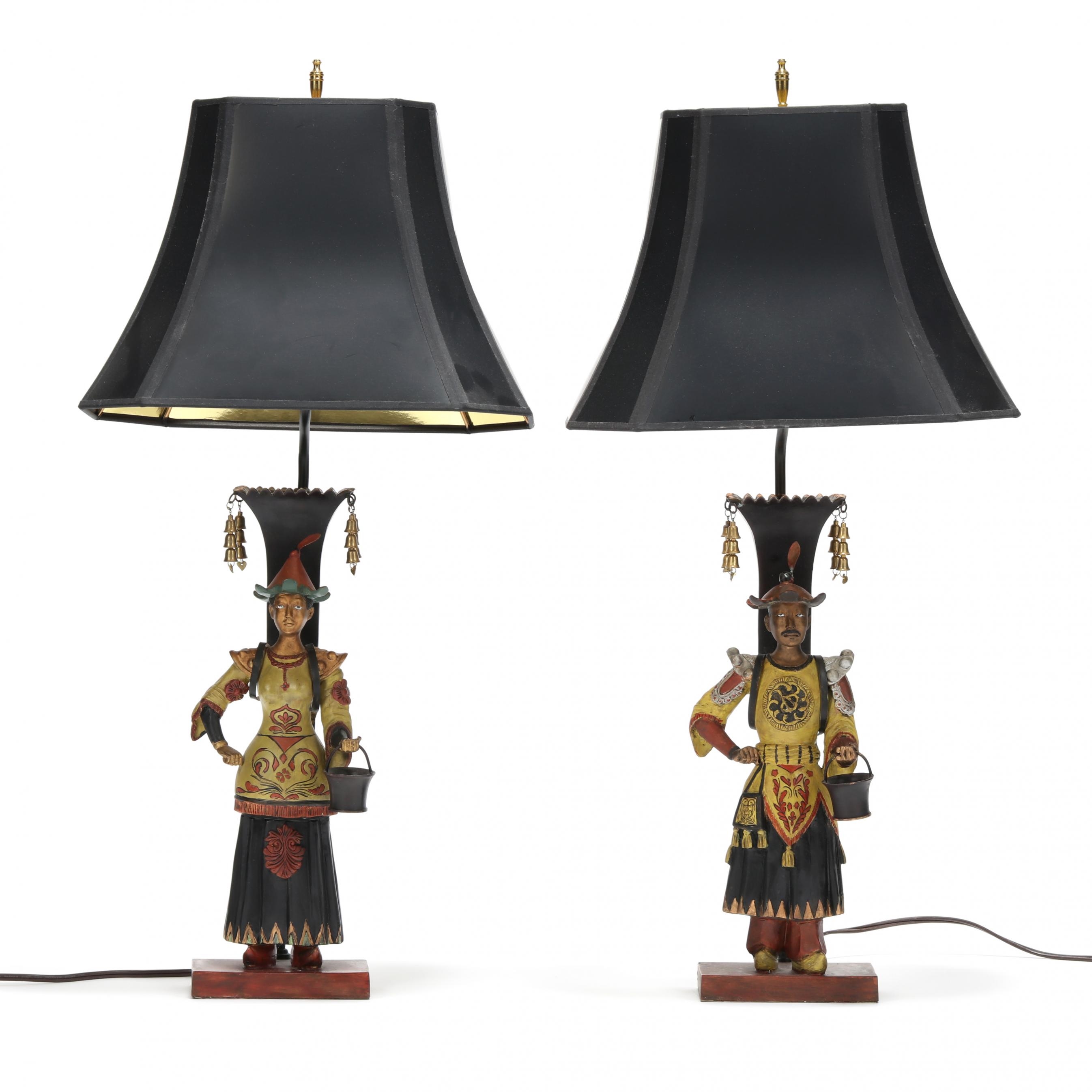 Artwork by Jane Reed, Pair of Painted Bronze Figural Table Lamps, Made of painted cast bronze