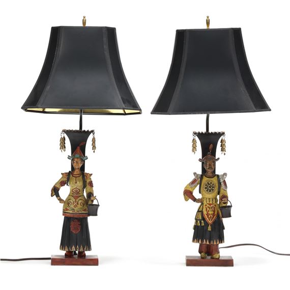Pair of Painted Bronze Figural Table Lamps - Jane Reed