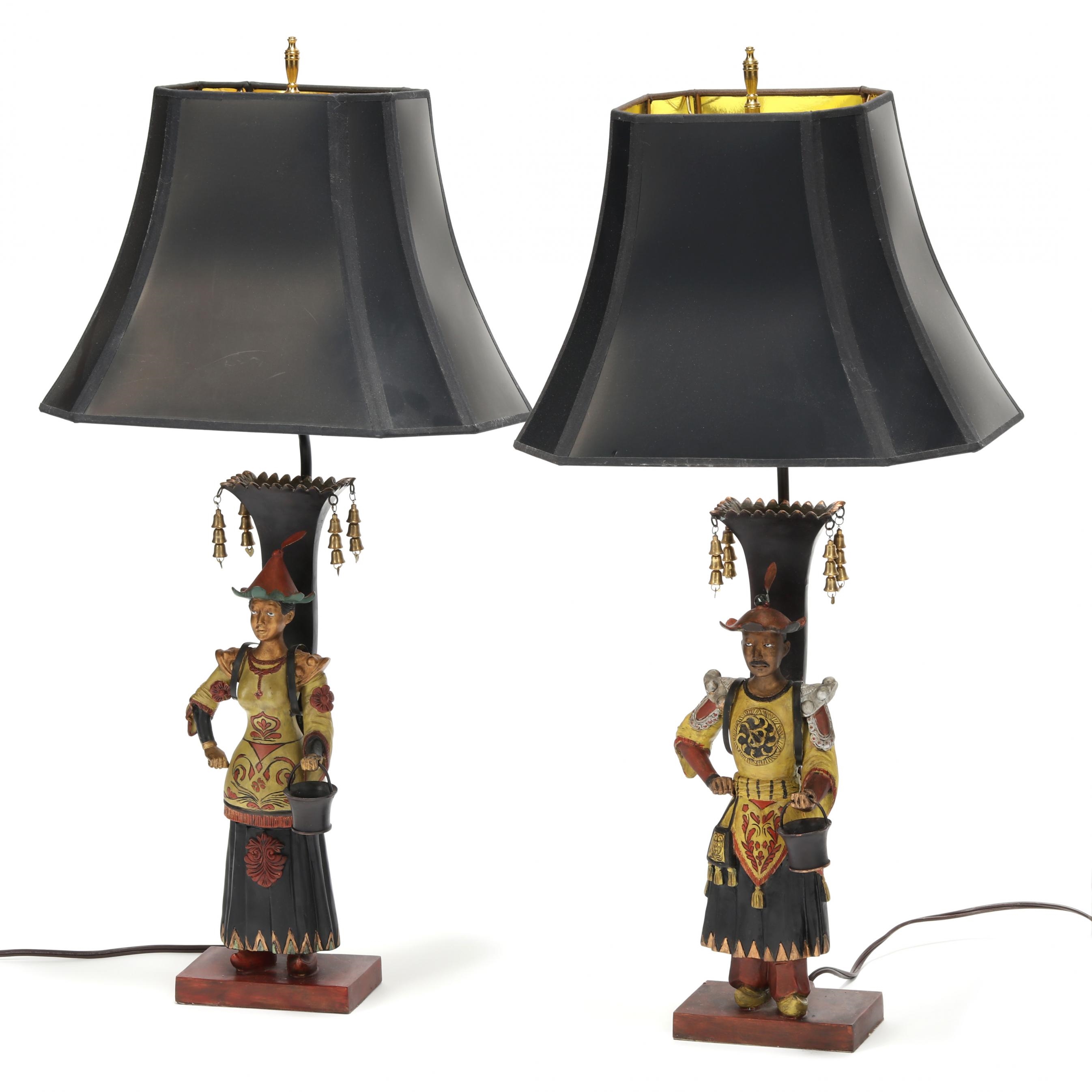 Artwork by Jane Reed, Pair of Painted Bronze Figural Table Lamps, Made of painted cast bronze