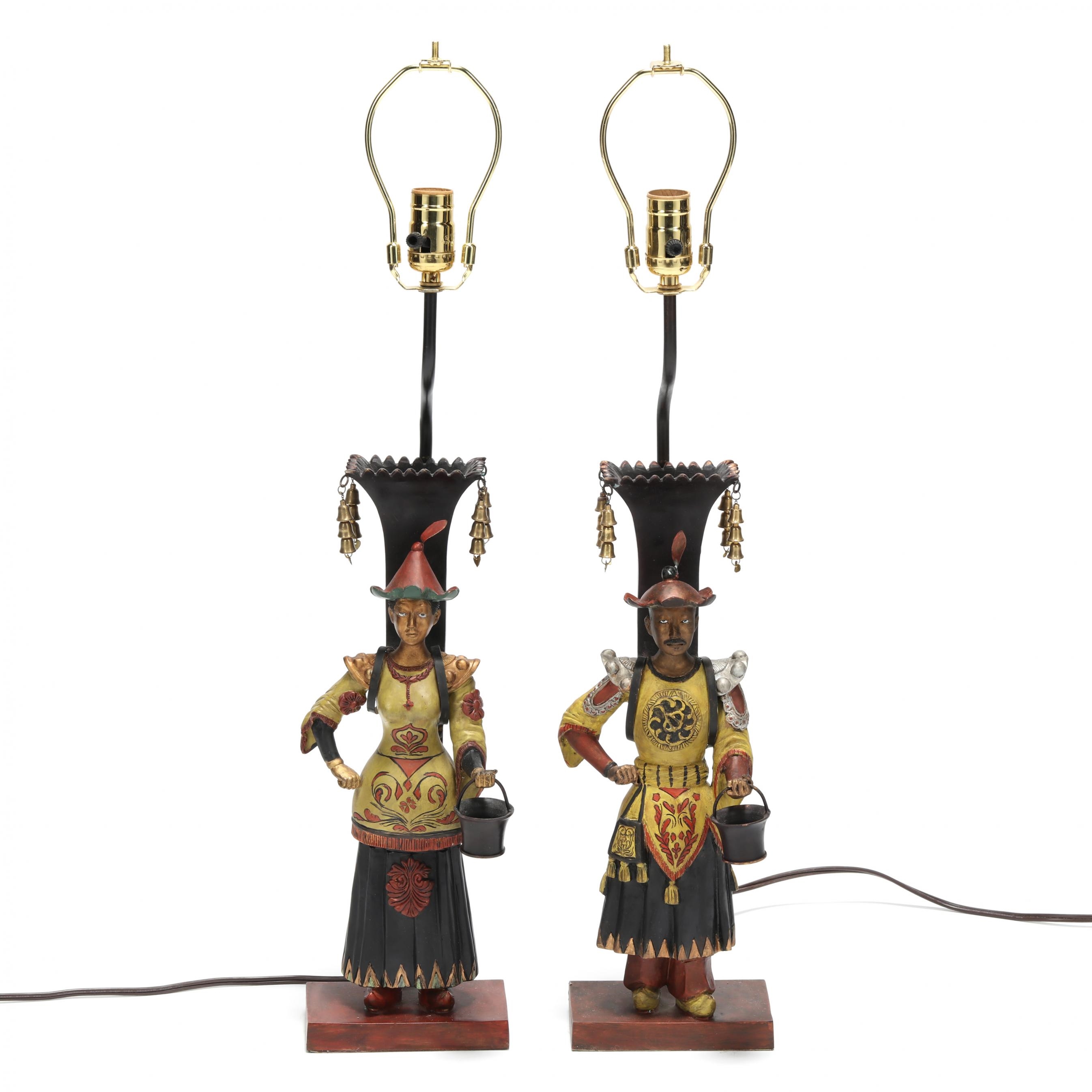 Artwork by Jane Reed, Pair of Painted Bronze Figural Table Lamps, Made of painted cast bronze