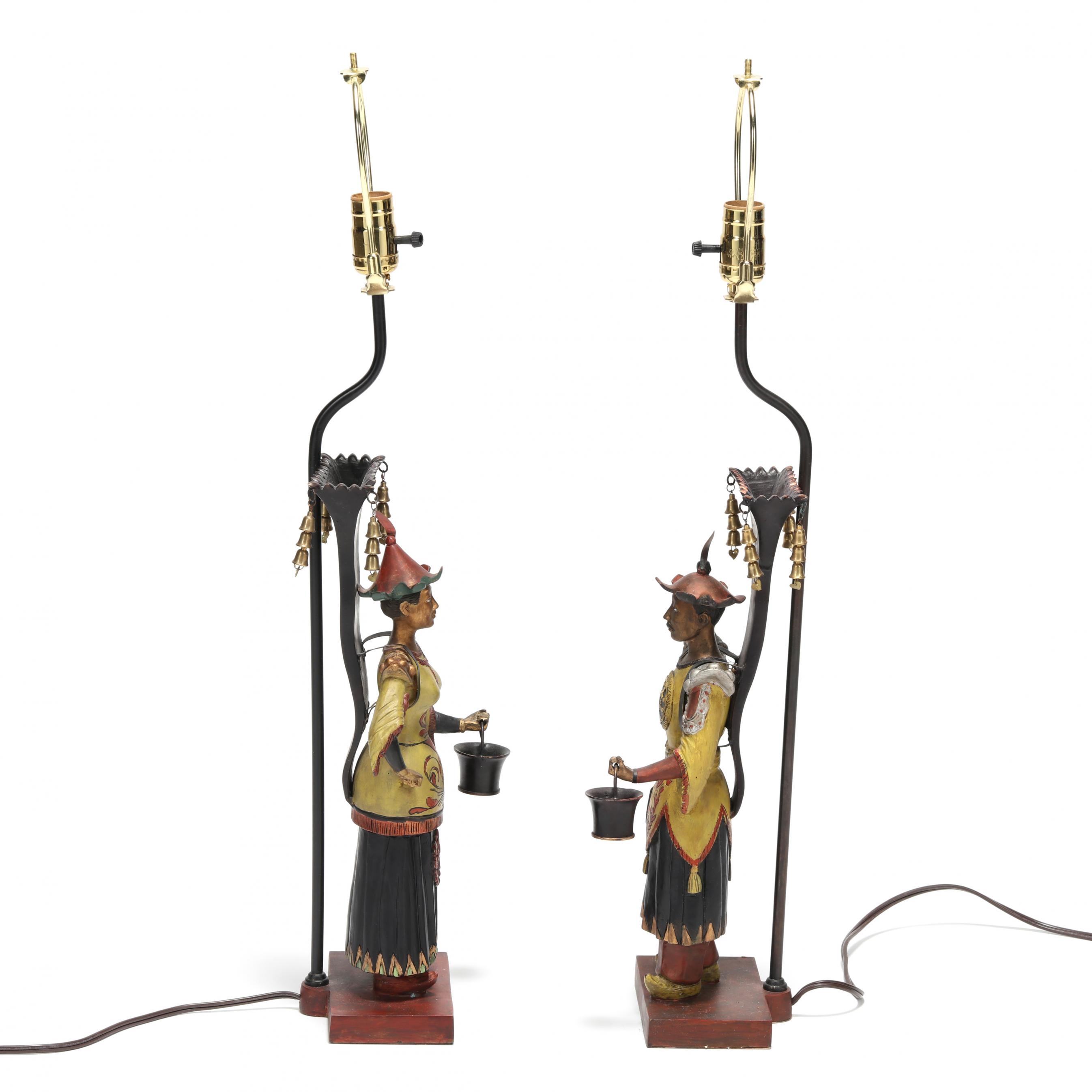 Artwork by Jane Reed, Pair of Painted Bronze Figural Table Lamps, Made of painted cast bronze