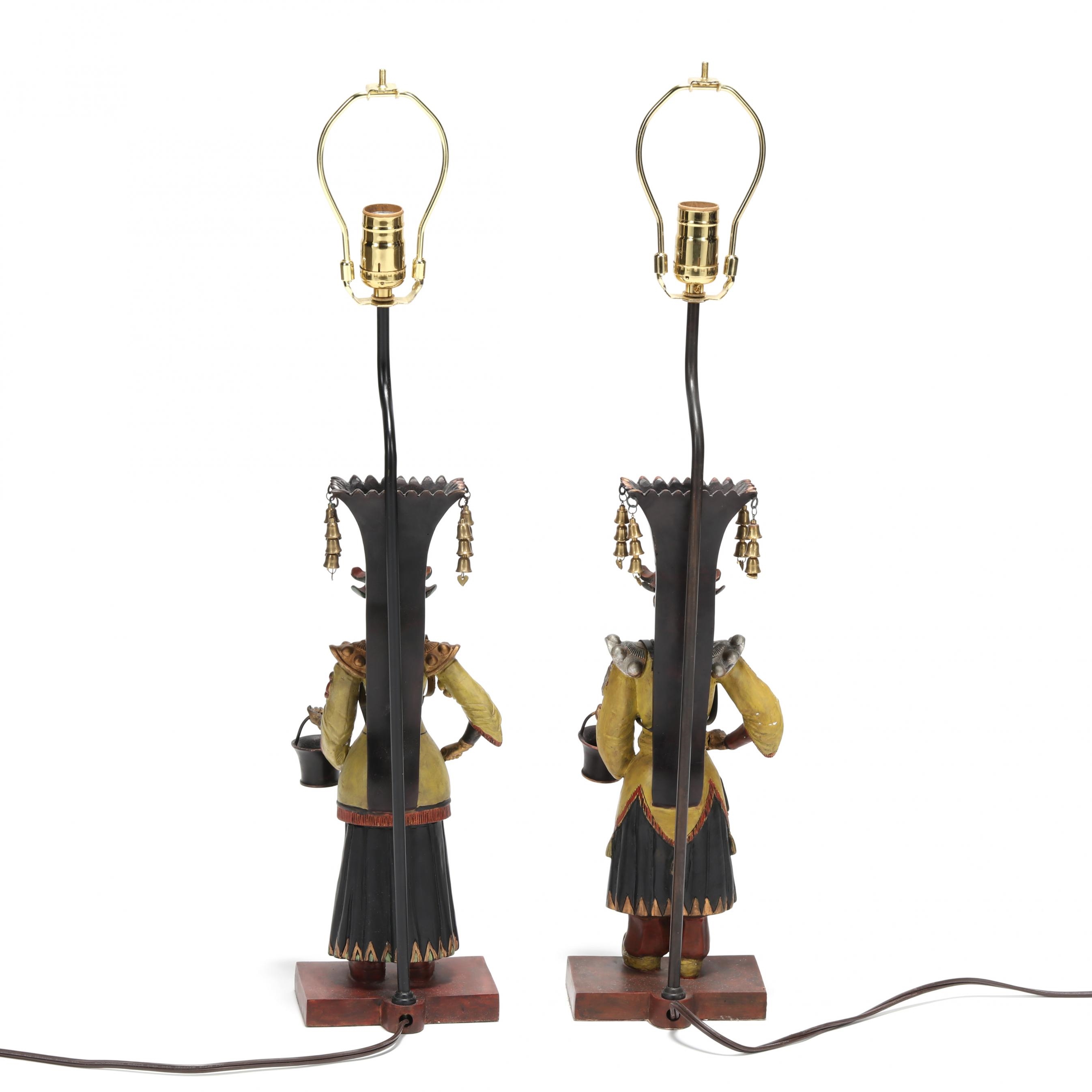 Artwork by Jane Reed, Pair of Painted Bronze Figural Table Lamps, Made of painted cast bronze