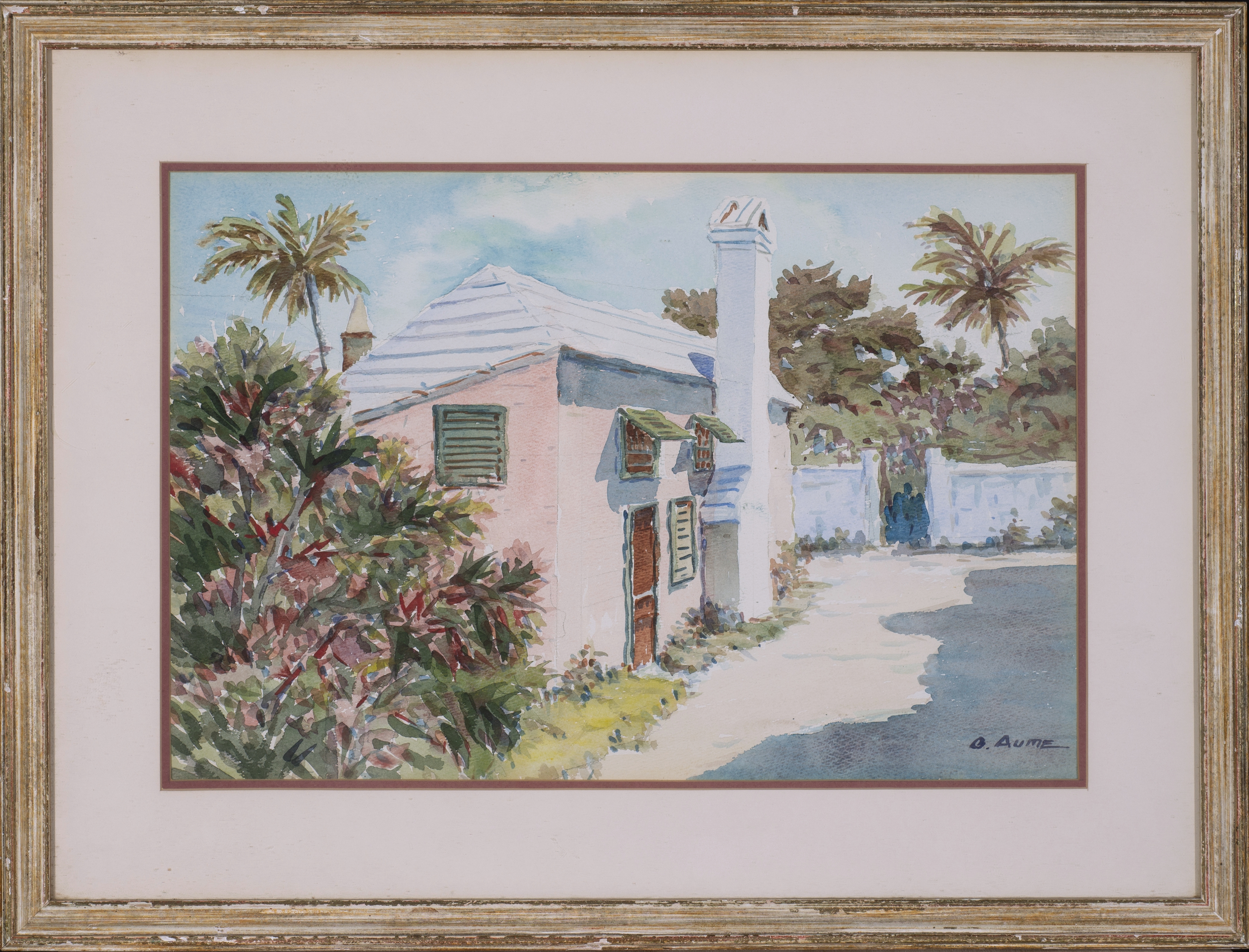 Artwork by C. Aume, Beach House, Bermuda, Made of Watercolor on paper