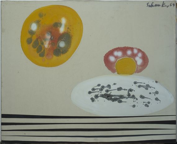 Yellow and White Circles by Louis Schanker, 1969