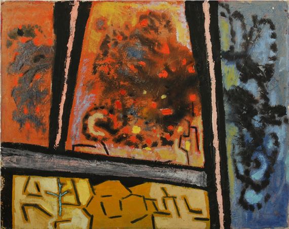 Yellow, Orange and Blue Segmented Abstract by Louis Schanker