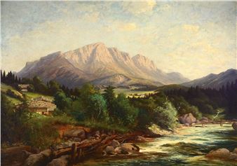 Landscape in the mountains withfarmhouses - Adalbert Wex