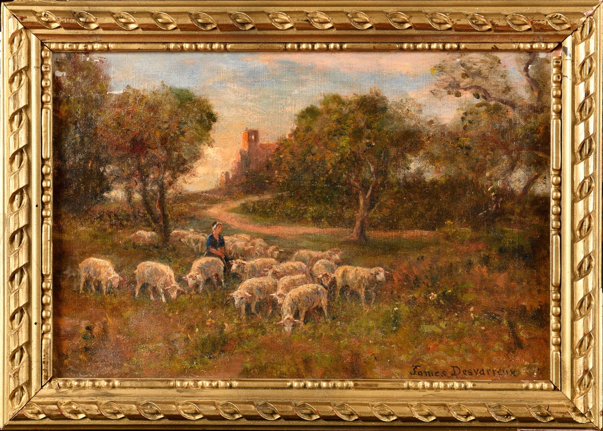 Shepherdess and her sheep by Raymond Desvarreux