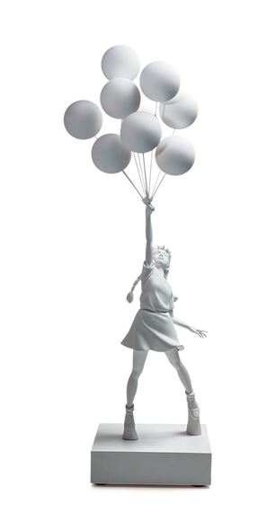 彫刻・オブジェ Banksy flying balloons girl 2018 white Banksy | Flying Balloons Girl (Black, White) (2018) | MutualArt