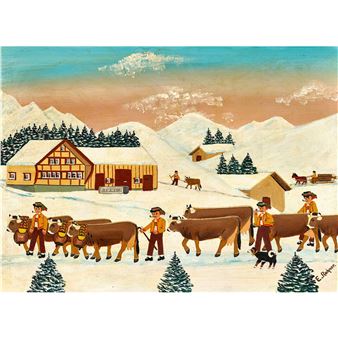 Alpabzug im Schnee. - Ernst Rohner
