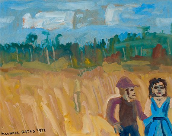 Landscape with Boy and Girl by Maxwell Bennett Bates, dated 1972