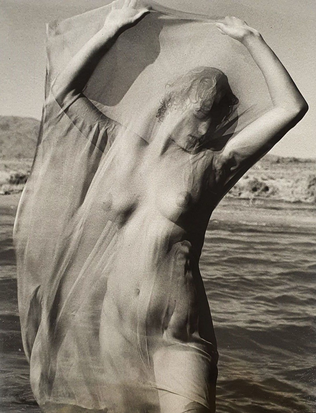 Artwork by Andre de Dienes, Nude Woman with Veil, Made of Silver print
