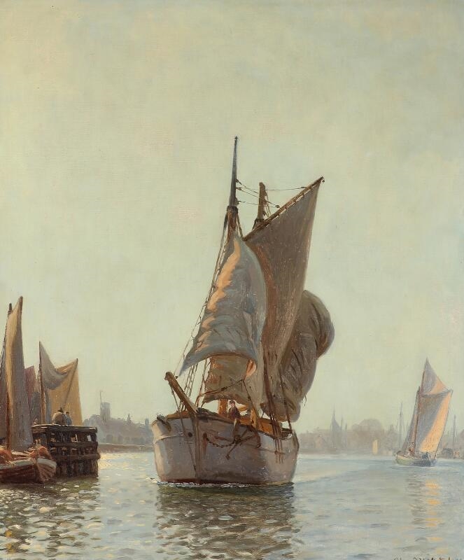 Christian Mølsted | Sailing ship at a port entry (1929) | MutualArt