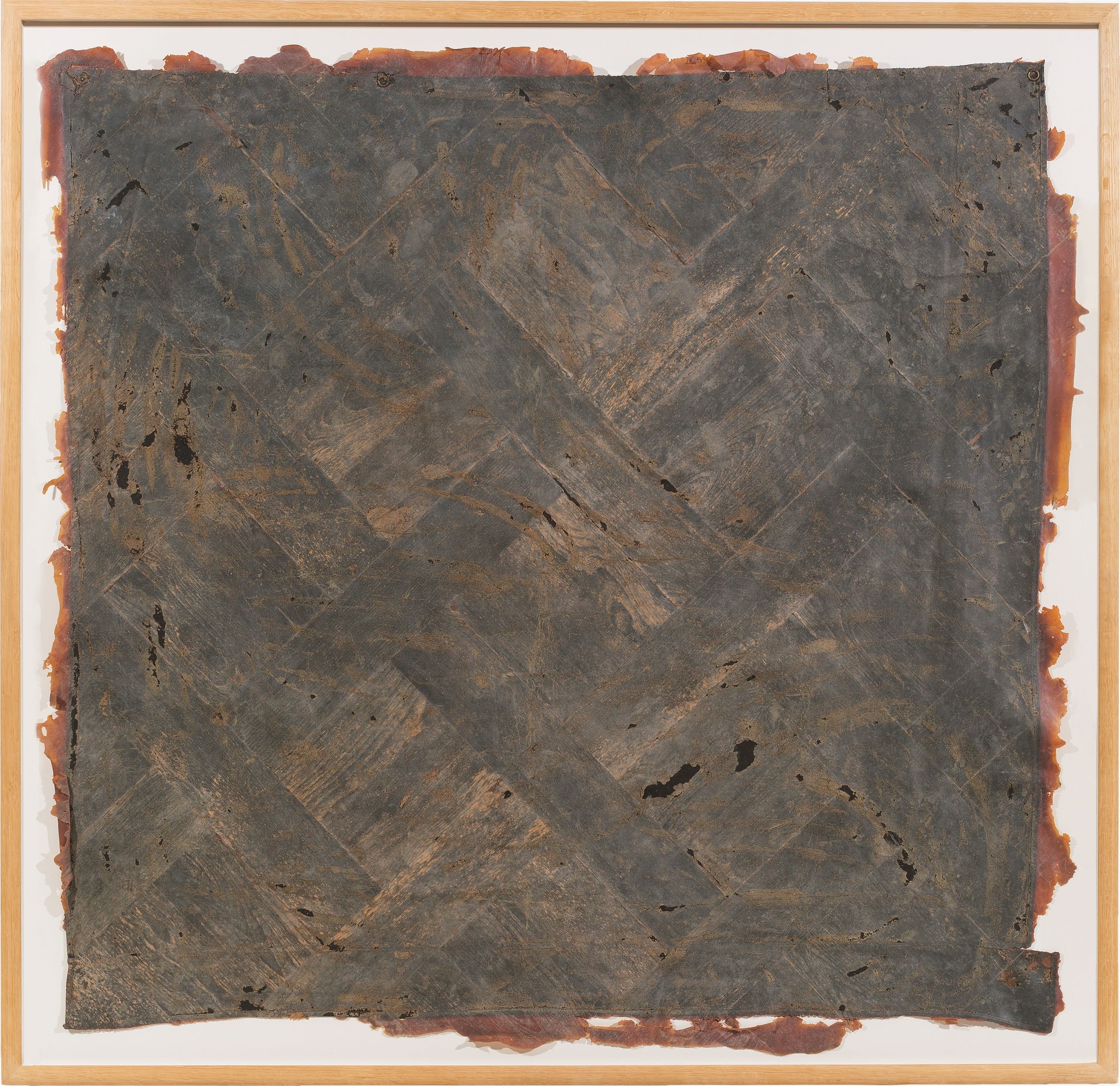 Artwork by Heidi Bucher, Obermühle, Parquet study, Room No 16., Made of fabric with metal