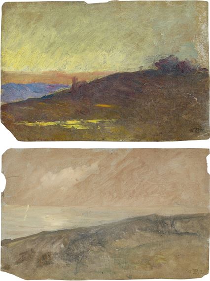 Two landscape studies (seashore and mountain landscape). by Friedrich Preller the Younger, 1872