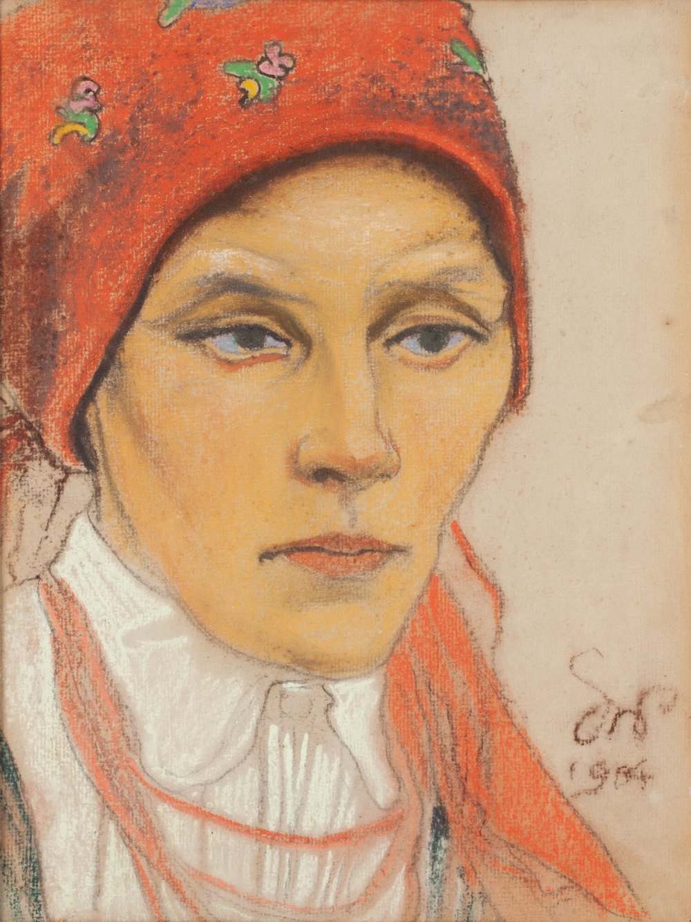 Artwork by Stanislaw Wyspianski, Portrait of a peasant woman, Made of pastel