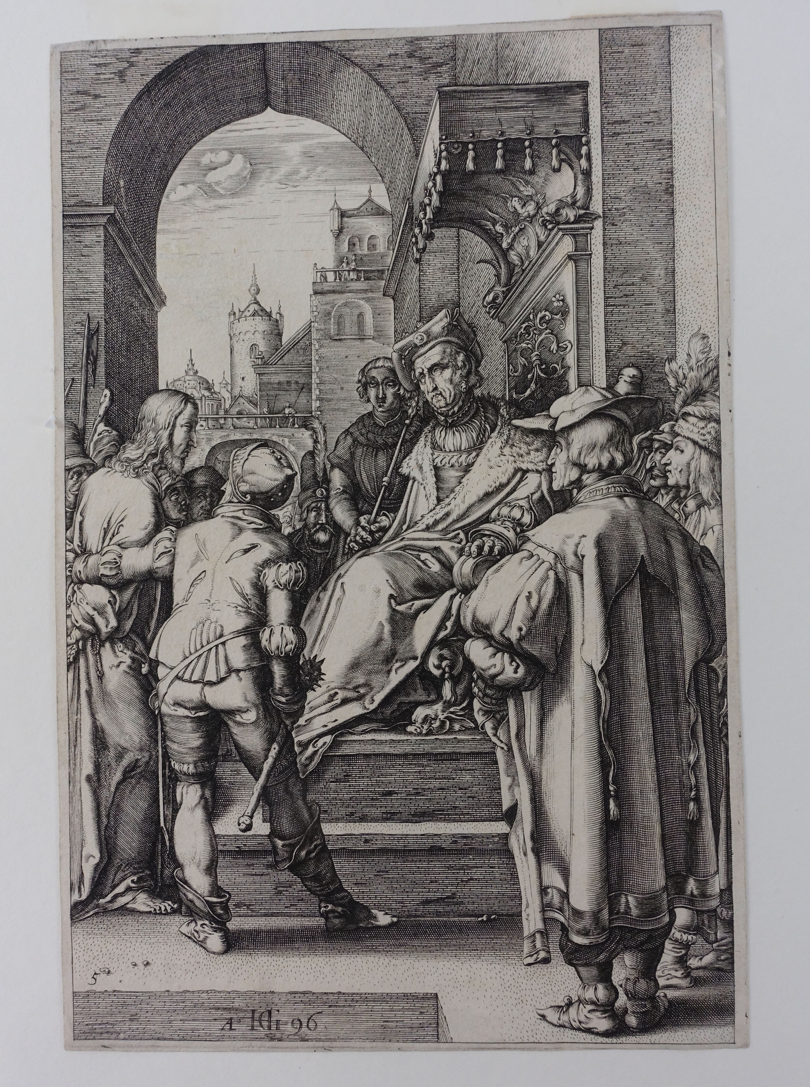 Artwork by Hendrick Goltzius, Christ before Pilate - The Passion, Made of engraving