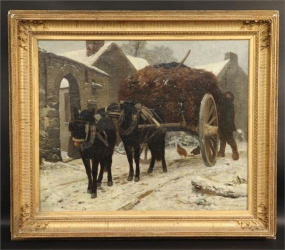 Charrette sous la neige à Marlotte by Jules Didier, 1856