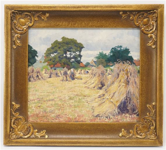 Sheaves on the field in summertime by Alfred Rasenberger