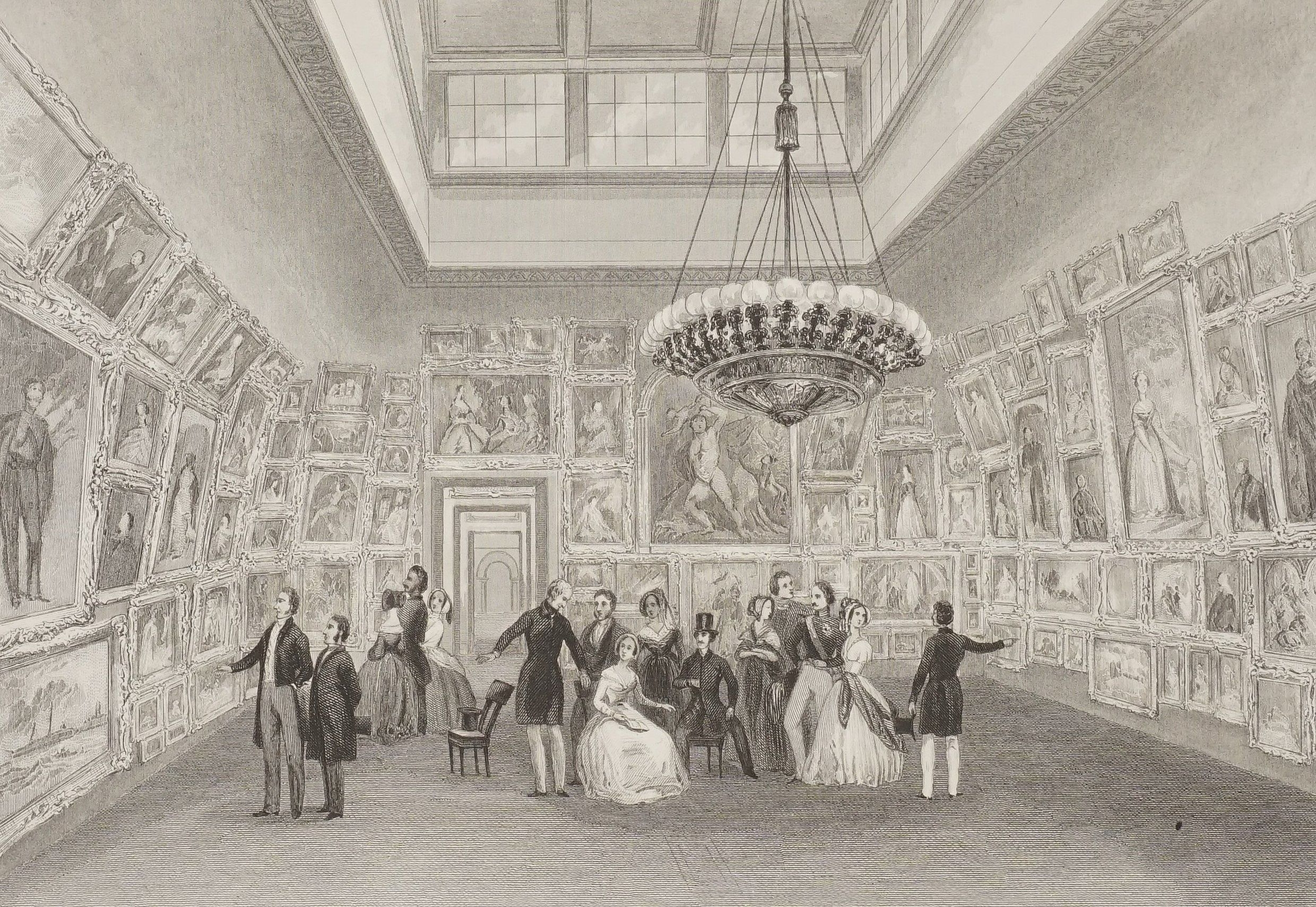Artwork by William Radclyffe, "Exhibition of the Royal Academy - Private View", Made of steel engraving / paper