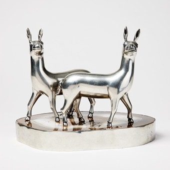 Artwork by Estrid Ericson, Hinds, Made of The membranes in tin, the table plateau in agate with tin cone