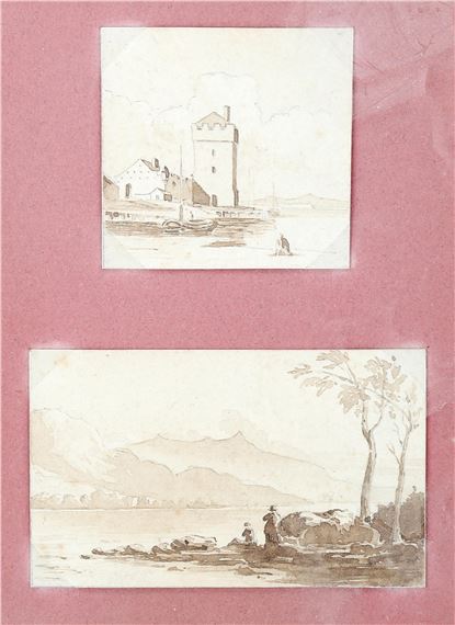 2 sepia watercolour Italian views by Francesco Guardi, circa 1800
