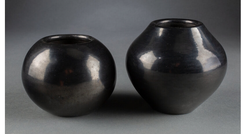 Artwork by Maria Montoya Martinez, Two San Ildefonso Blackware Jars, Made of clay