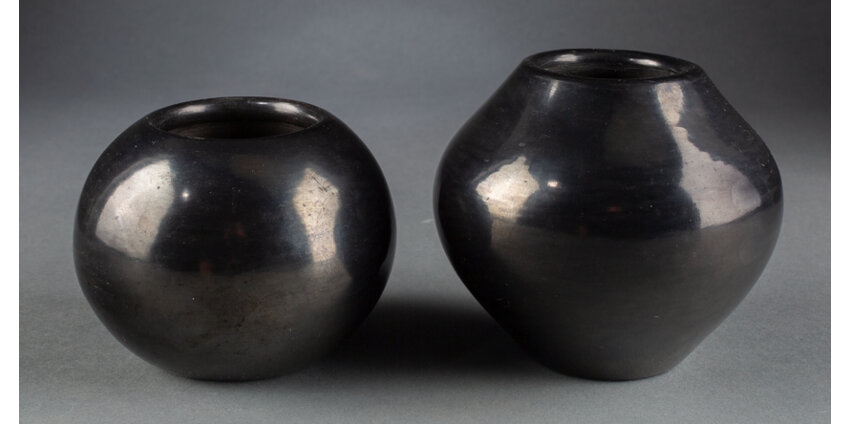 Artwork by Maria Montoya Martinez, Two San Ildefonso Blackware Jars, Made of clay