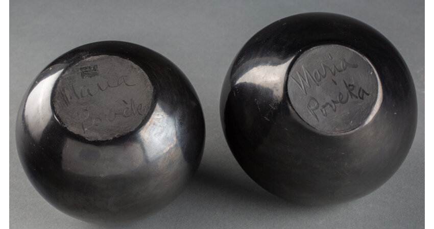 Artwork by Maria Montoya Martinez, Two San Ildefonso Blackware Jars, Made of clay