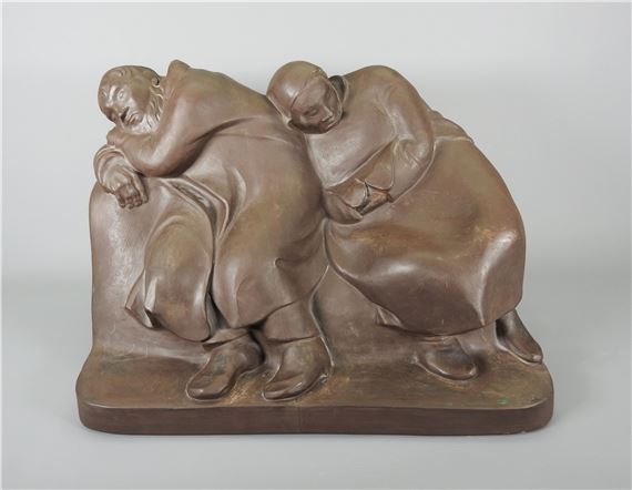 Über rechteckiger Plinthe auf einer Bank nebeneinander sitzendes by Ernst Barlach, 20. Jh