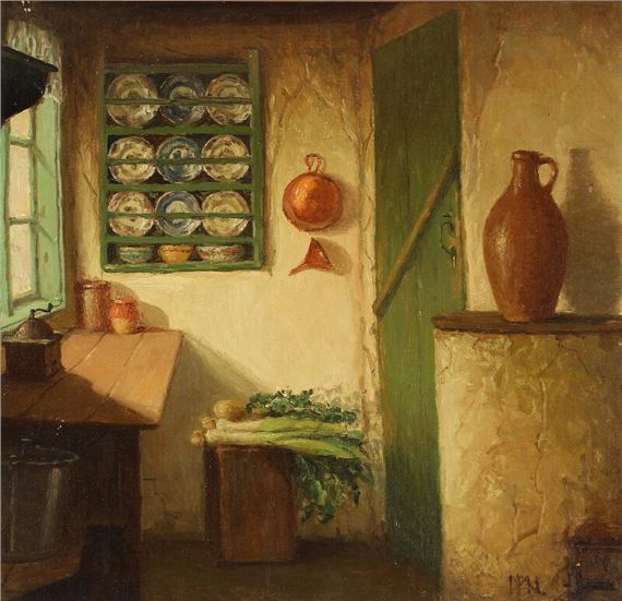 A kitchen interior by Marinus Nielsen