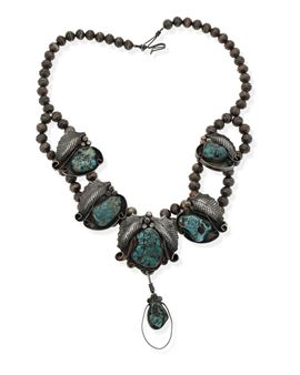 A Jimmie Nezzie Navajo turquoise and silver pendant necklace - Jimmie Nezzie