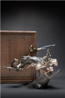 A FINE JAPANESE BRONZE OKIMONO OF SANKOCHO BIRDS BY KOYAMA YUKIMITSU - Koyama Yukimiktsu